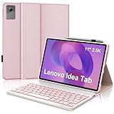 IVEOPPE Funda con Teclado para Lenovo Idea Tab 11' 2025, QWERTY Español Ñ, Retroiluminado de 7 Colores Bluetooth Magnéticamente Teclado para Lenovo Idea Tab 11 TB-336ZU TB-336FU, Rosa