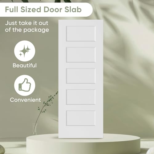 image for BARNSMITH 30x80 in 5-Panel White Primed Molded Door Slab, Shaker Style