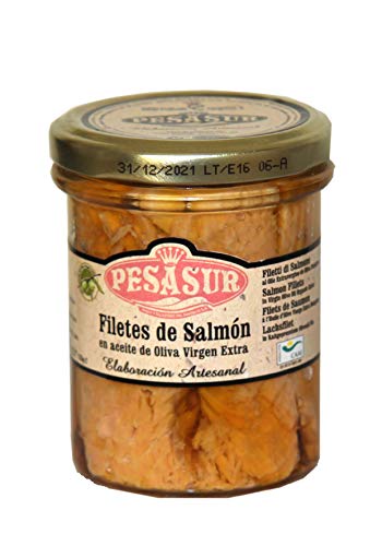 Lomos de Salmón Salvaje PESASUR Aceite de Oliva Virgen Extra Ecológico Tarro Vidrio [Pack 2 ud x 195 g] Cover