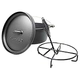 ToCis Big BBQ Dutch Oven Set Galloway | fertig eingebrannter 4.5qt Gusseisen Topf | 4.3 Liter Feuertopf | Dutch Oven Zubehör inklusive Deckelheber und Topfständer | Raketenofen Outdoor ohne Füße