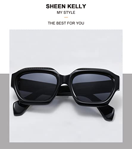 Sheen Kelly Retro Thick Hexagon Sunglasses Men Women Trendy Oversized Square Chunky Black Dark 90S Glasses #TOP5
