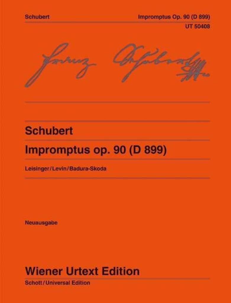 Impromptus: Edité d'après les sources par Ulrich Leisinger, Notes sur l'interprétation de Rovert D. Levin, Dougté de Paul Badura-Skoda. op. 90. D 899. piano.