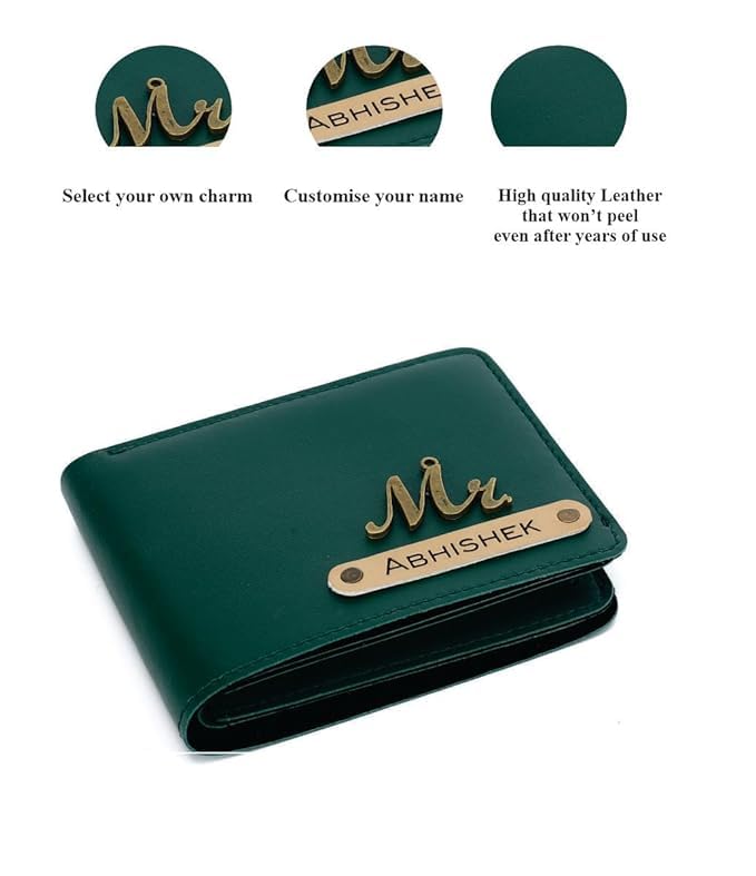 Image of Men's Vegan Leather Personalized Customised Print Wallet with Customized Name | Customizable with Name | Birthday Gift for Him (Olive Green)