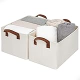 StorageWorks Storage Bins for Shelves with Metal Frame, Rectangle Storage Baskets, Large, Beige, 2-Pack