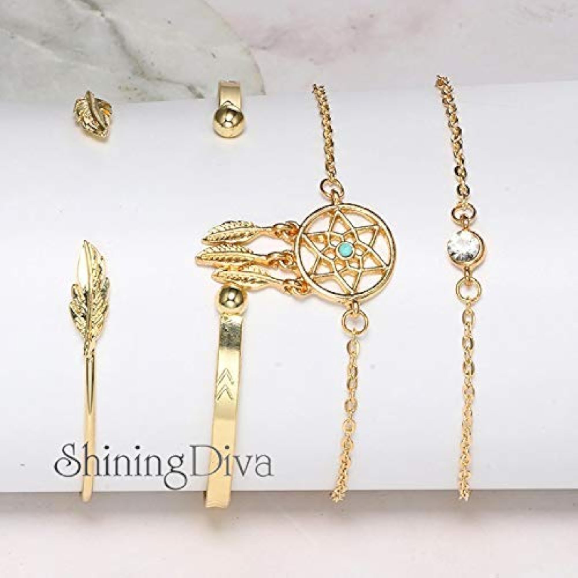 4-Layer Crystal Bangle Bracelet Set