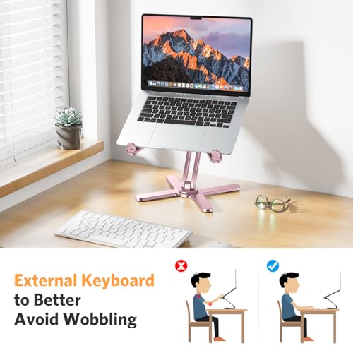 Image of OMOTON 360 Rotating Laptop Stand Riser for Desk, Ergonomic Foldable Computer Stand Adjustable Height Angles for Collaborative Work, Easy Storage Fit Macbooks,All Laptops up to 16 inches, Pink