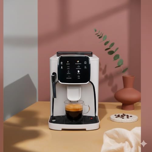 Image of Caliente Coffee Maker | Bean to Cup Coffee Machine with Milk Frothing Wand | Compact Coffee Machine with Beans Grinder | Touchscreen Display Automatic Coffee Machine