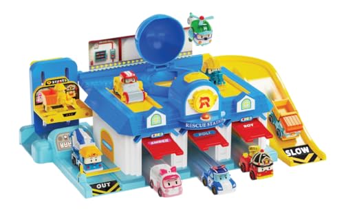 Silverlit - Robocar Poli - Playset Le Quartier Général - véhicule Transformable - Poli, Héli, Ambre, Roy - Dès 3 Ans