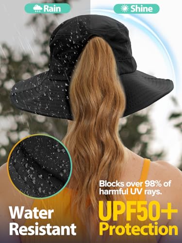 Image of EW East Water Sun Beach Hat for Women, UPF50+ Waterproof with Ponytail Hole | Large Breathable Mesh,3.5 inch Wide Brim, Adjustable Windproof Chin Strap,Quick-Dry, for Hiking Fishing Outdoor Safari