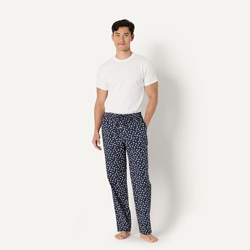 Image of Amazon Essentials Men's Cotton Poplin Straight-Fit Pajama Pants with Pockets, Elastic Waist, Drawstring