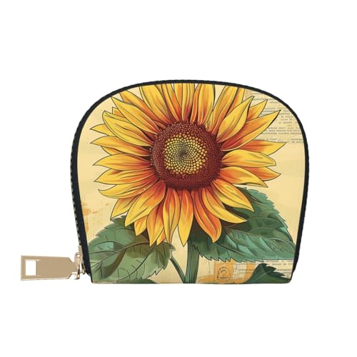 Retro Sunflower Printed Credit Card Wallet for Women Men Cute Zipper Card Cases Holder Mini Coin Purse with 12 Card Slots2