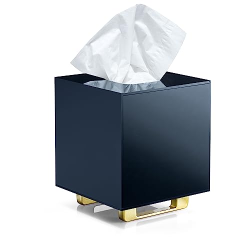 YoBa Thick Black Acrylic Tissue Box Holder Square Tissue Box Dispenser with Gold Plated Aluminum Legs for Bathroom, Kitchen, Bedroom, Office, Hotel and Restaurant