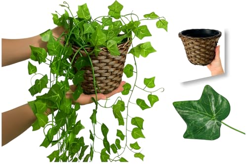 Arranjo de Creeper Artificial com Vaso Trançado Marrom