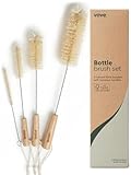 Vove 4-Piece Natural Sisal Bottle Brush Set with Bamboo Handles, Plastic-Free, Includes Straw Cleaner, Stainless Steel Wire, FSC Certified Bamboo, Zero Waste, Kraft Packaging