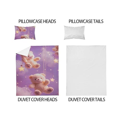 Housse de couette ours imprimé 3D en microfibre douce avec taies