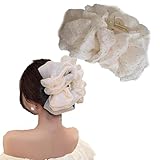 HAPVITAL フリル リボン バンスクリップ 大きめ 可愛い ヘアクリップ 大人っぽい ヘアアクセサリー フリル リボン バンスクリップ 大きめ 可愛い ヘアクリップ 大人っぽい ヘアアクセサリー (ラインストーン付きホワイト)
