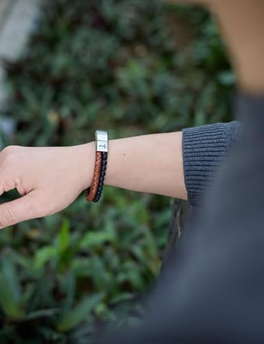 Initials Bracelets Premium Double Layered Leather Beads Bracelets For Men Women Braided Leather With Stainless Steel Magnetic Clasp Beaded Stone Bangle Anxiety Stress Relief Gift For Men Brown A #TOP4