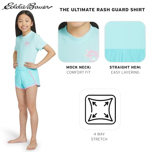 Image of Eddie Bauer Girls' UPF 50+ Rash Guard Sun Tee Shirt and Swim Short Set