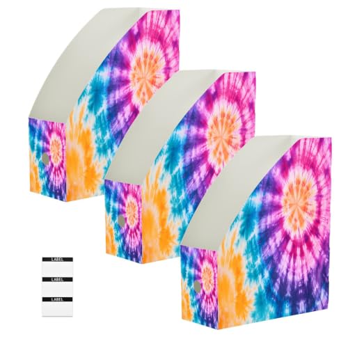 3-Pack File Folder Holders, Rainbow Spiral Tie Dye PP Desk Organizer