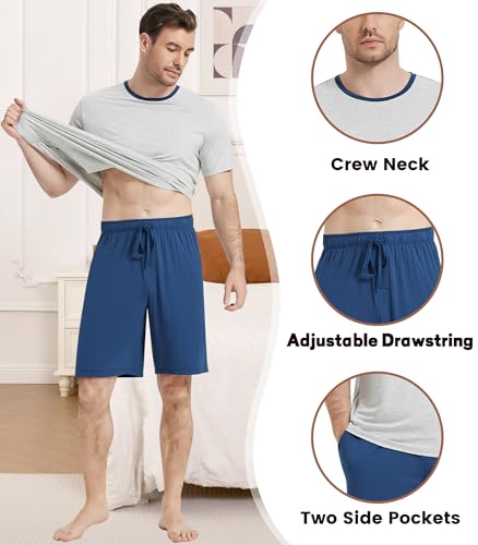 Image of NACHILA Men's Pajama Set, Cooling Bamboo Viscose Short Sleeve Top & Shorts