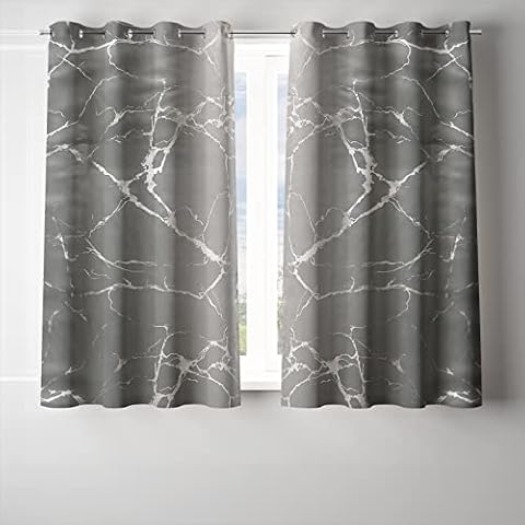 NTBED Blackout Curtains with Silver Foil Metallic Marble Printed 2 Panels Set Grommet Thermal Insulated Room Darkening Window Curtain Drapes for Living Room Bedroom, 52 x 84 Inch,Grey Cover