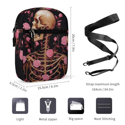 Satchel Tote Bag Messenger Bag Skeleton with Roses Printed Mini Sling Bag Purse Suitable for Work Travel2