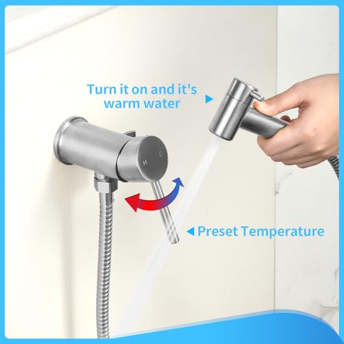KWOCI Brushed Nickel Handheld Bidet Warm Water Sprayer Mounted on The Bathroom Vanity for Toilet,Hand Held Stainless Steel Hot and Cold Bidet Sprayer for Pet Bathing - Thumbnail 3
