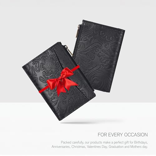 Image of Oak Leathers Leather Wallet For Women - Small RFID Coin Purse Credit Card & ID Holder for Ladies, Gift for Women's, Bifold Wallets (Crazy Horse Black Flower)