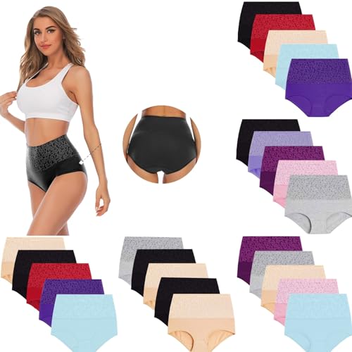 POIUIYQA Braguita de Talle Alto Algodón para Mujer Pack de 5 Culotte Bragas de Cintura Alta Cómodo