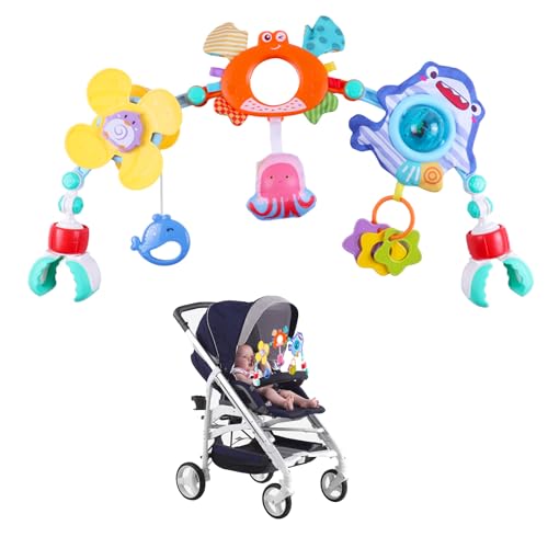 DigHealth Arco de Juego para Cochecito, Juguetes Sensoriales Educativo con Sonajero, Plegable Juguetes de Viaje para Sillita del Coche La Cuna Bebés y Niños 0 3 6 9 12 Meses