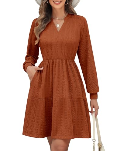 PASUDA Strickkleid Damen Langarm Pulloverkleid Elegant Kleid Herbst Winter Frühling V-Ausschnitt Herbstkleid Winterkleid...