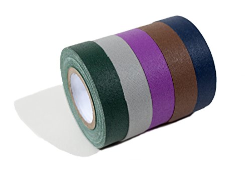 Professional Grade Dark Colored Gaffer Tape - 5 pack. Cloth matt finish in purple, green, gray, blue, & brown. Great for stage, film, parties and art projects. Each gaff roll is 18 feet by .5 inches.