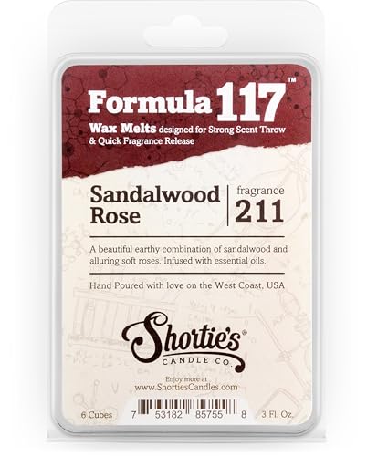 Shortie's Candle Company Sandalwood Rose Wax Melts - Formula 117-1 Highly Scented 3 Oz. Bar - Made with Natural Oils - Incense & Earth Air Freshener Cubes Collection