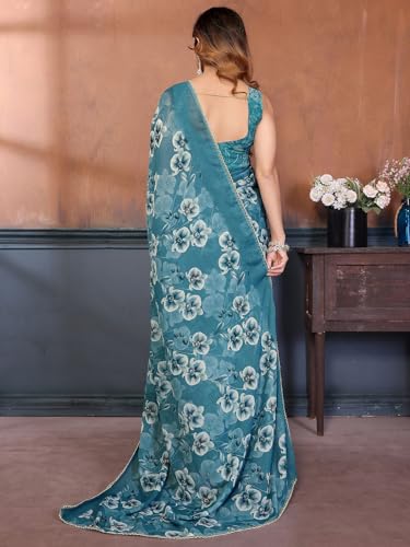 Image of Satrani Women's Georgette Floral Printed Saree with Unstitched Blouse Piece