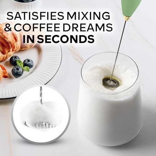 Image of Zulay Kitchen Powerful Milk Frother Wand With Duracell Batteries - Ultra Fast Handheld Drink Mixer - Electric Whisk Foam Maker for Coffee, Lattes, Cappuccino & Matcha - Z1 Motor - Forest Gold