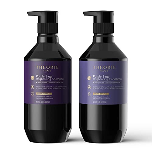 Theorie Purple Sage Brightening Shampoo- Balance, Tone & Brighten Blonde, Silver, Grey, Bleached, Color Treated Or Highlighted Hair, Eliminate Brassiness & Yellowing, 400Ml #TOP4