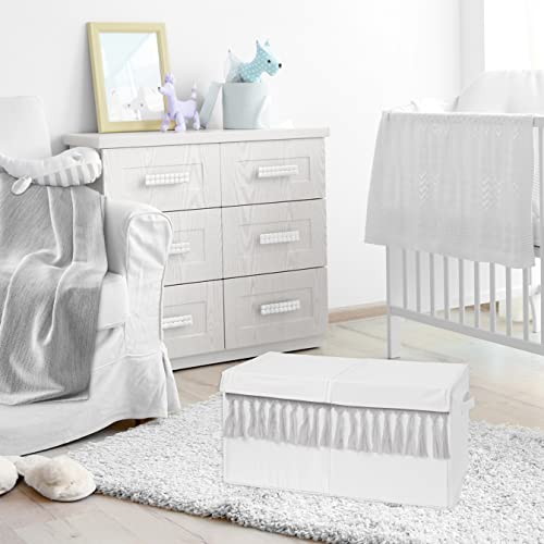 Sweet Jojo Designs Boho Bohemian Boy Girl Small Fabric Toy Bin Storage Box Chest For Baby Nursery Or Kids Room - Grey White Farmhouse Shabby Chic Designer Modern Minimalist Gray Tassel Cotton Neutral #TOP1