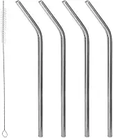LYOR - Conjunto 4 Canudos de Aço Inox Reutilizáveis com Escova para Limpeza 21,5cm