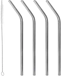 LYOR - Conjunto 4 Canudos de Aço Inox Reutilizáveis com Escova para Limpeza 21,5cm