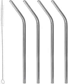 LYOR - Conjunto 4 Canudos de Aço Inox Reutilizáveis com Escova para Limpeza 21,5cm