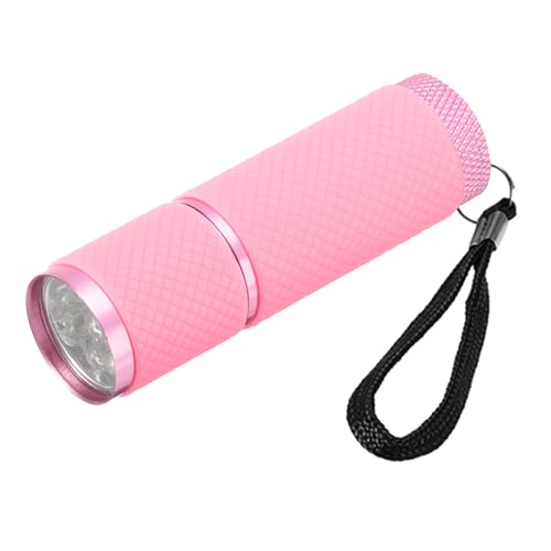 PATIKIL 9 LED Glow in Dark Flashlights Mini Aluminum Flashlight Rubber Coated Flashlight with Strap for Camping Hiking Party Pink