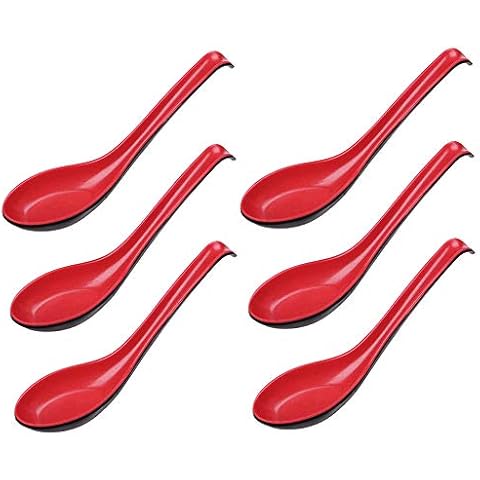 Basting Spoons 6 Pack, Soup Spoons Red and Black with Long Handle Cover