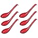 Large Red and Black Soup Spoons with Long Handle (6Pcs)