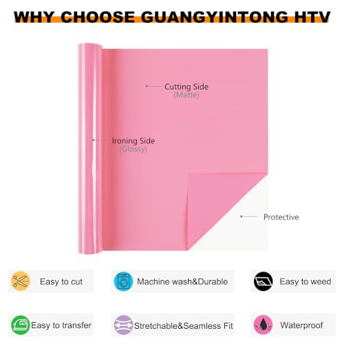Image of guangyintong Heat Transfer Vinyl 12 inch x 55ft Pink Iron on Vinyl
