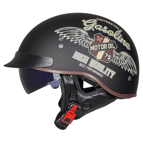 VVPEC Halbschalenhelm Halbhelme Mit Visier Motorradhelm mit ECE Genehmigt Brain-Cap Halbschale Roller-Helm Scooter-Helm Jet-Helm Retro für Erwachsene Herren Damen(5,XL(61~62CM))
