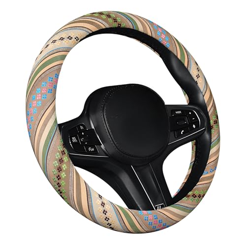 NYTKL Boho Car Steering Wheel Cover, Ethnic Style Anti-Slip Coarse Flax Cloth Auto Wheel Cover, Bohemian Steering Wheel Protector for Most SUVs Vans Trucks, Car Accessories (Style G)