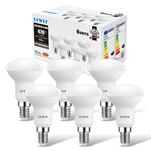 LVWIT E14 LED Light Bulb,4.9W R50 Led Spotlight Reflector Screw Bulbs,40W Incandescent E14 Bulb, 2700K,470Lm,Small Screw Light Bulb,120 Degree Angle,Non-Dimmable (6 PCS)