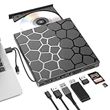 Carehabi Lecteur CD/DVD Externe pour PC USB 3.0 et Type C CD/DVD +/ RW Graveur Enregistreur Transmission Rapide Câble USB Intégrée pour Windows 7/8/10/11,Vista,Linux,Laptop,Desktop