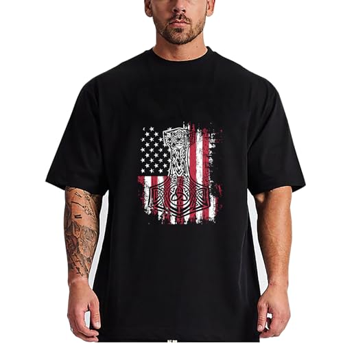 Cloinhall Men's Cotton T Shirts for Big and Tall Men Loose T-Shirts Plus Size Top Tees Black XL