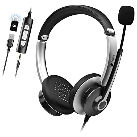 USB Headset with Microphone Noise canceling, 3.5mm Wired PC Headphones with Mic Mute & Type C adapter for Office, Meetings, Computer, Smartphone, Tablet, Skype, Zoom, Call Center Cover